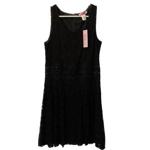 Black crotchet lace fit and flare dress